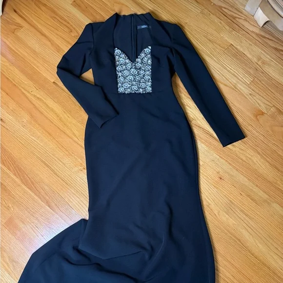 chinese dress ladies Badgley Mischka Black Evening Dress